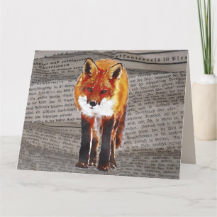 FOX WATERCOLOR NEWSPAPER ART Födelsedagskort Kort