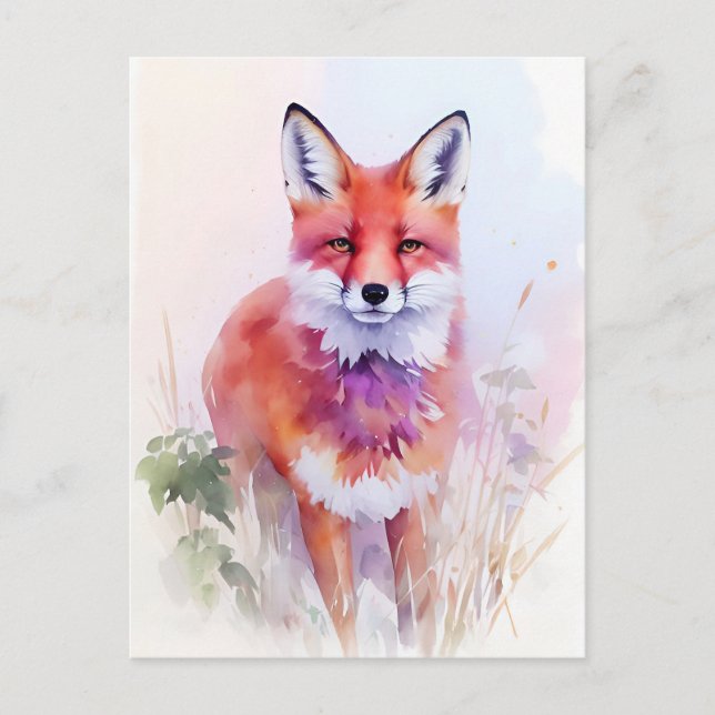 Fox Watercolor Porträtt 2 Vykort (Framsida)