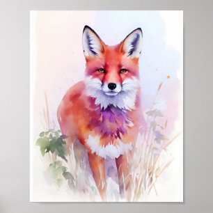 Fox Watercolor Porträtt 2 vykort Poster
