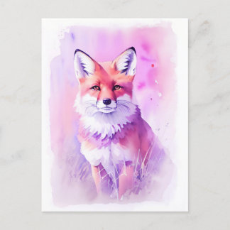 Fox Watercolor Porträtt 3 Vykort