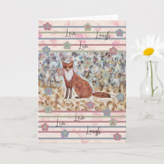 Fox WatercolorArt med Kärlek, Live, Laugh-pinkar Kort (Liten växt)