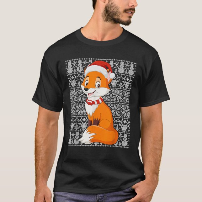 Fox Wearing Santa Hat Manar Women Kids Ugly Christ T Shirt (Framsida)