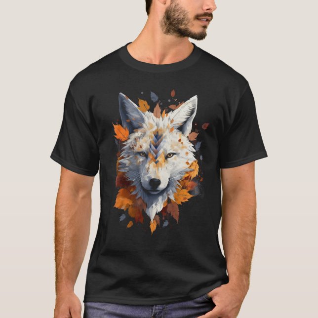 Fox White Varg Höst löv Animal Artwork Fox T Shirt (Framsida)