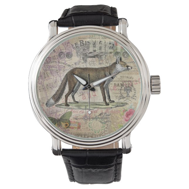 Fox Wildlife Vintage Animal Illustration Armbandsur (Framsida)