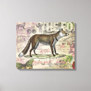 Fox Wildlife Vintage Animal Illustration Canvastryck