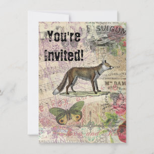 Fox Wildlife Vintage Animal Illustration Inbjudningar