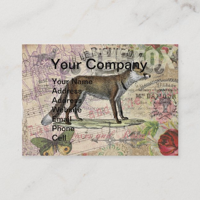 Fox Wildlife Vintage Animal Illustration Visitkort (Framsida)