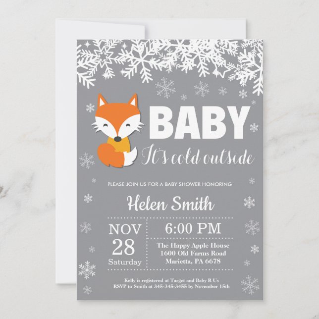 Fox Winter Baby Shower Snowflake-inbjudan Inbjudningar (Framsida)