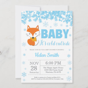 Fox Winter Blue Boy Shower Snowflake Inbjudningar