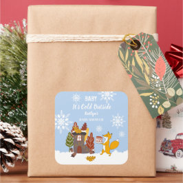 Fox Winter Snöflingor Baby Shower-gåva Fyrkantigt Klistermärke