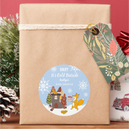 Fox Winter Snöflingor Baby Shower-gåva Runt Klistermärke