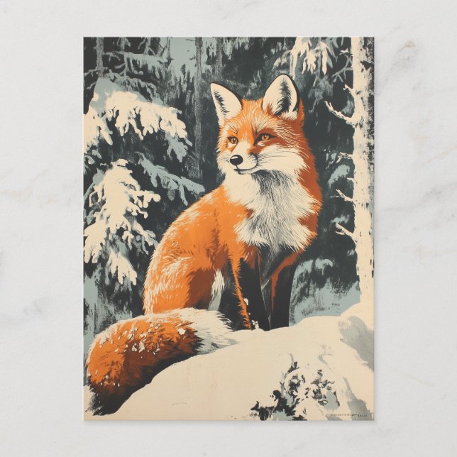 Fox Winter-vintage Vykort (Framsida)