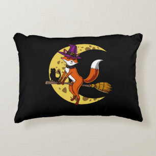 Fox Witch RIding A Broom Funny Halloween Animal Prydnadskudde