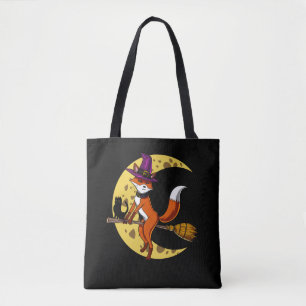 Fox Witch RIding A Broom Funny Halloween Animal Tygkasse