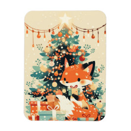 Fox with Christmas Tree and Gifts Magnet