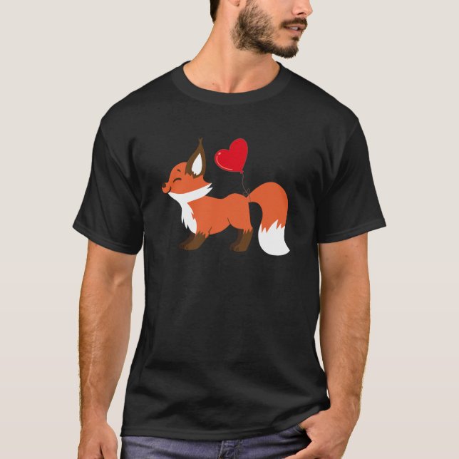 Fox With Heart Balloon Valentines Day Love Boys T Shirt (Framsida)