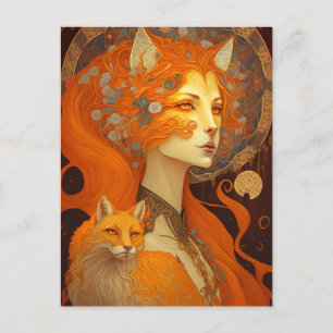 Fox Woman Fantasy Art Vykort