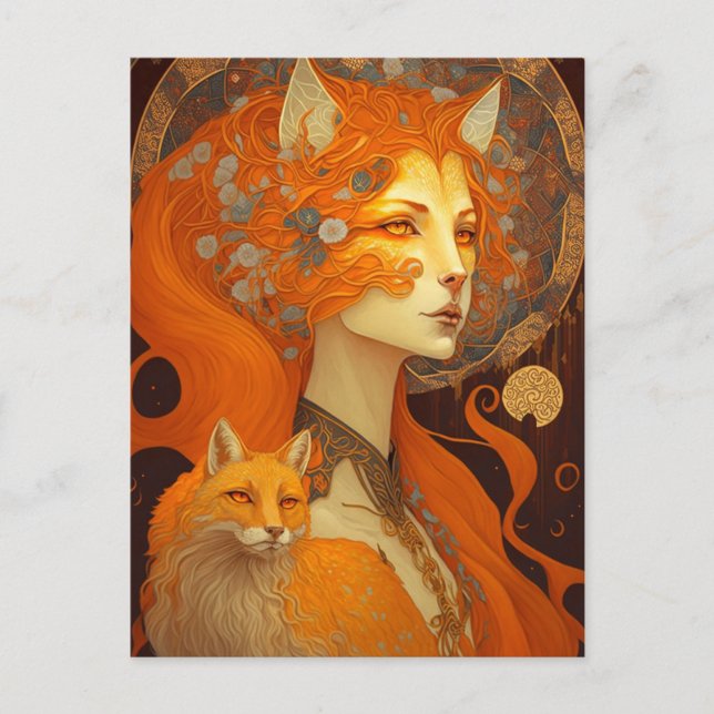 Fox Woman Fantasy Art Vykort (Framsida)