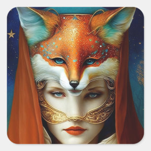 Fox Woman Surreal Fantasy Art Fyrkantigt Klistermärke