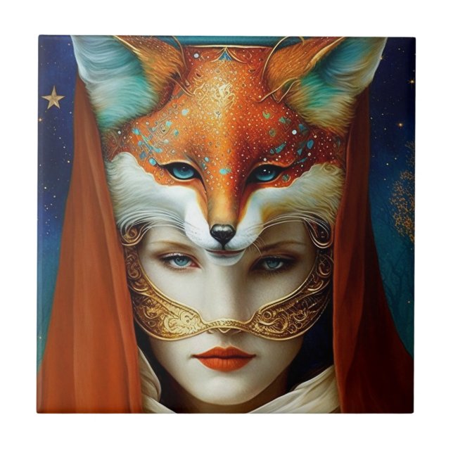 Fox Woman Surreal Fantasy Art Kakelplatta (Framsidan)