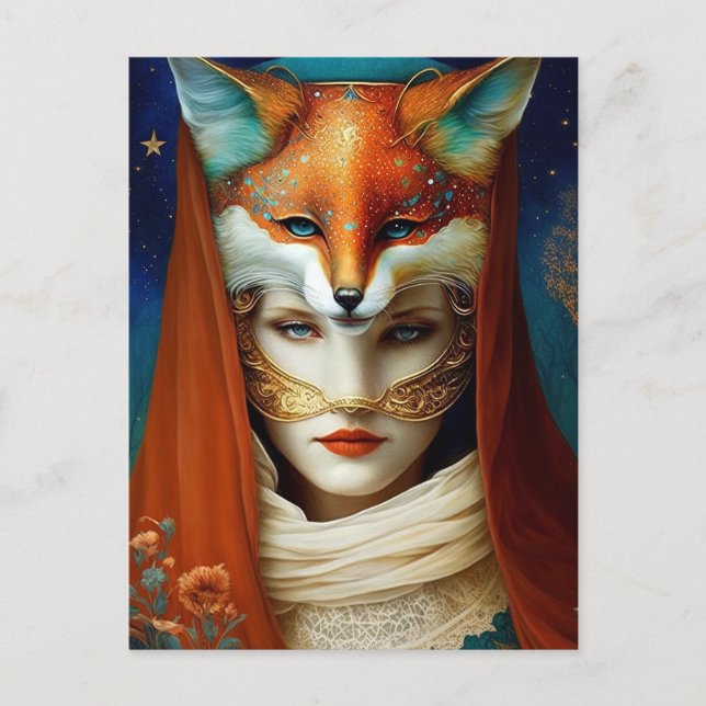 Fox Woman Surreal Fantasy Art Vykort (Framsida)