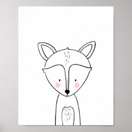 Fox Woodland Animal Nursery Wall Art Monochrome Poster
