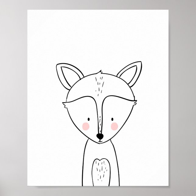 Fox Woodland Animal Nursery Wall Art Monochrome Poster (Framsidan)