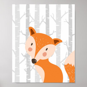 Fox Woodland Animal Nursery Wall Art Skriv ut Poster