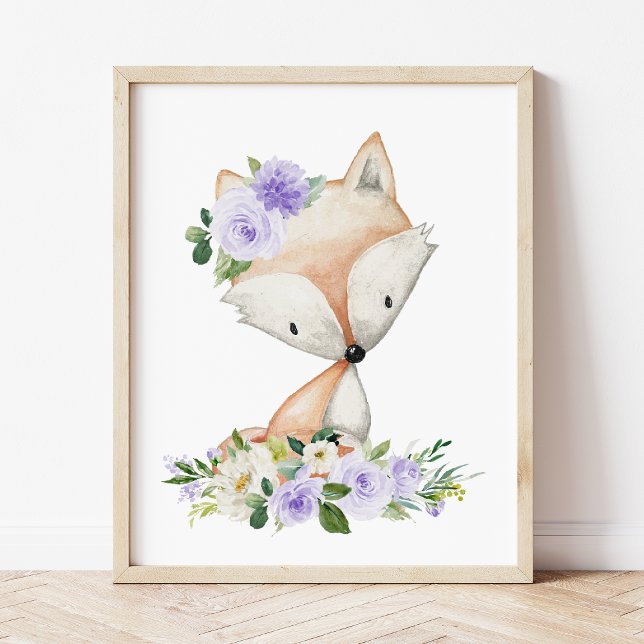 Fox, Woodland Animals, Boho, Lila blommor Poster (Skapare uppladdad)