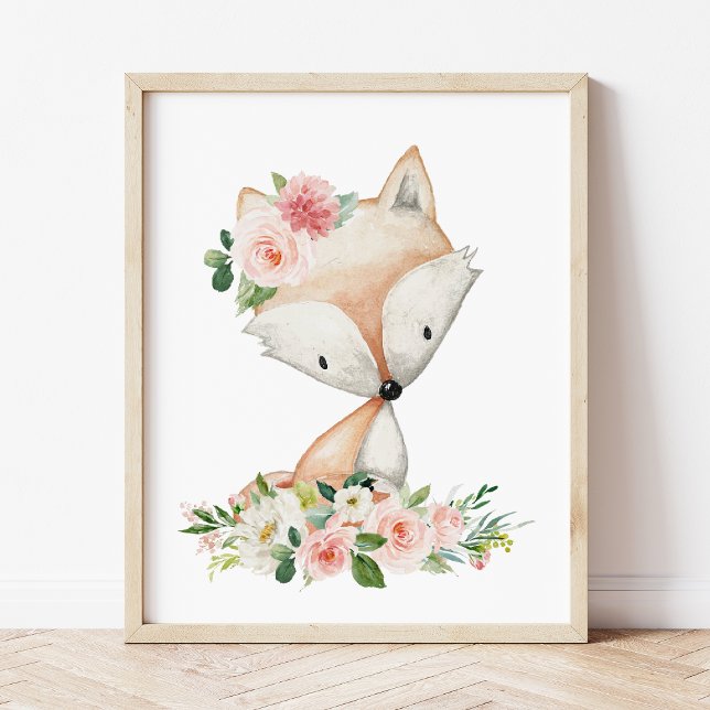 Fox, Woodland Animals, Boho, Rosa Flowers Fototryck (Skapare uppladdad)