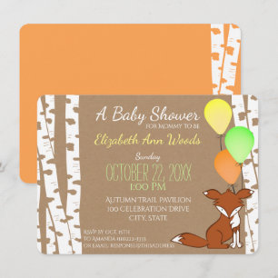 Fox Woodland Birch Träd Baby Shower Inbjudningar