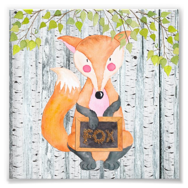 Fox- Woodland Friends - Vattenfärgillustration Fototryck (Framsidan)