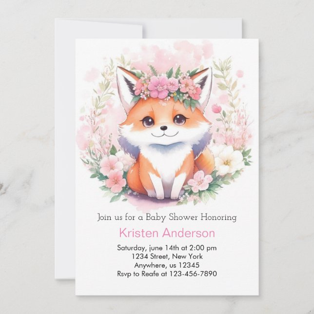 Fox Woodland Meadow Boho Girl Baby Shower Inbjudningar (Framsida)