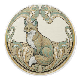 Fox Woodland Sage Green & Gold Art Deco Nouveau Knopp