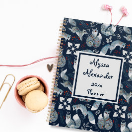 Fox Woodland Watercolor Art Monogrammed Namn Blue