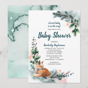 Fox Woodland Winter Wonderland Baby Shower Inbjudningar