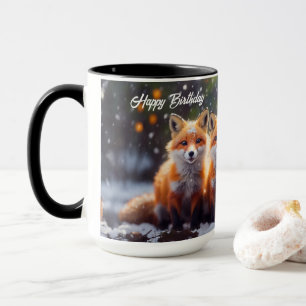 Foxar från grattis på födelsedagen Mugg i snöskog