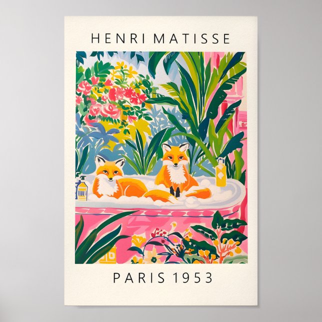 Foxar i Bathtub Art Print, underbart Bathroom Vani Poster (Framsidan)