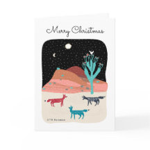 Foxar i nattöknen med kaktus, stjärna och fågel