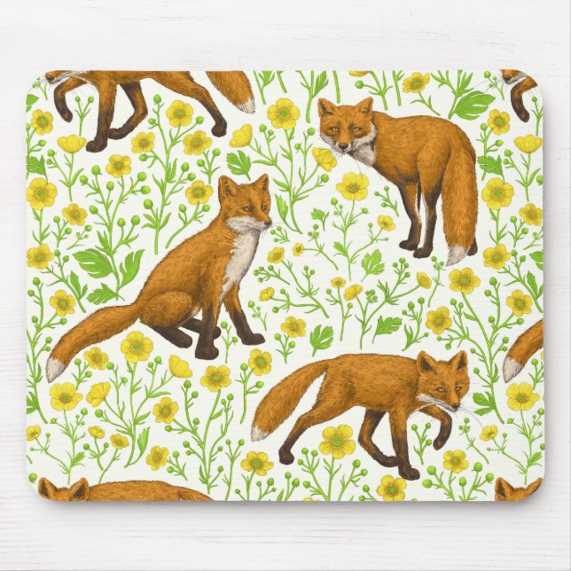 Foxar och butterkuggar på naturligt vita musmatta (Framsidan)