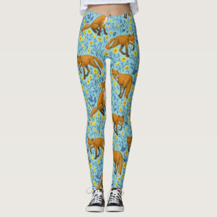 Foxar och fjärilar på blått bassäng leggings