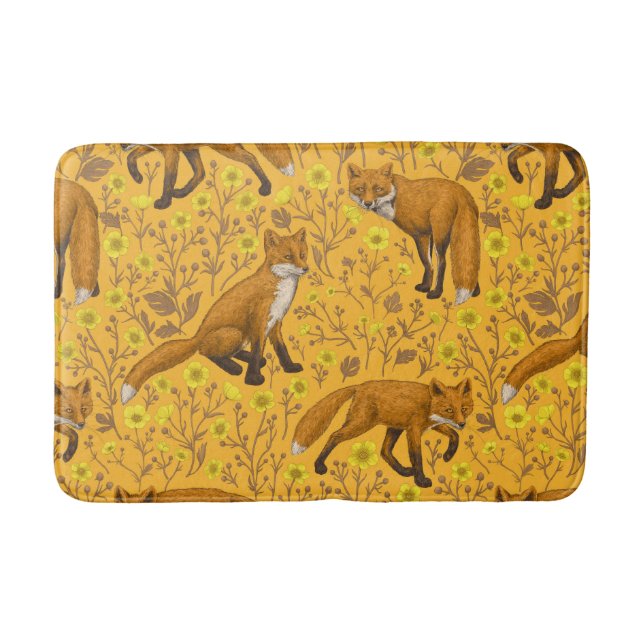 Foxar och fjärilar på orangen badrumsmatta (Framsidan)