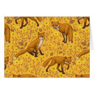 Foxar och fjärilar på orangen hälsningskort