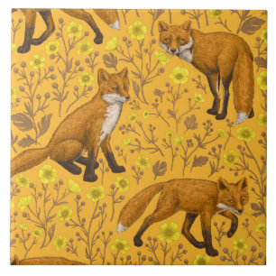 Foxar och fjärilar på orangen kakelplatta