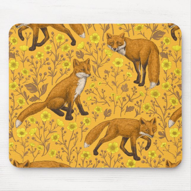 Foxar och fjärilar på orangen musmatta (Framsidan)
