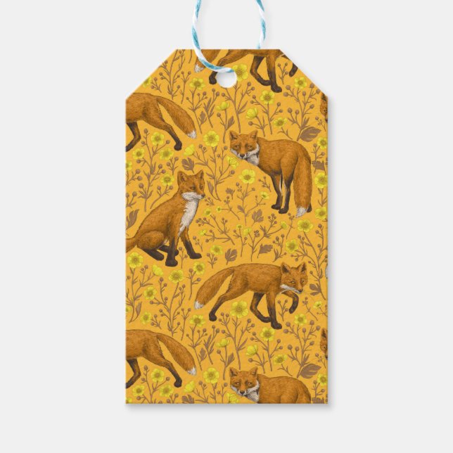 Foxar och fjärilar på orangen presentetikett (Framsidan)