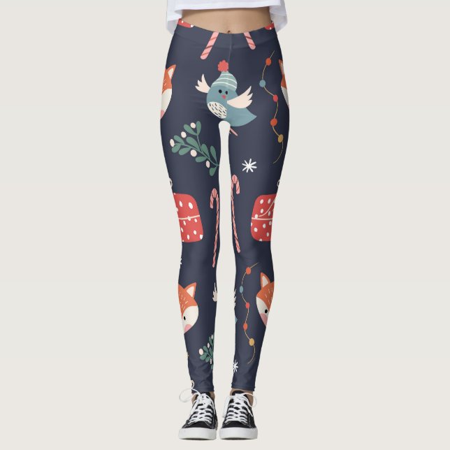 Foxar och gåvor: Jul Sömlös Mönster Leggings (Framsida)