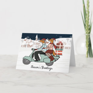 Foxar på ett Vespa-julkort Helgkort