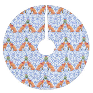 Foxar som äter under Mistletoe Blue Chinoiserie Julgransmatta Borstad Polyester