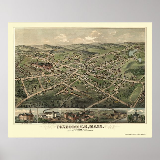 Foxborough, MORSA Panoramic Karta - 1879 Poster (Framsidan)